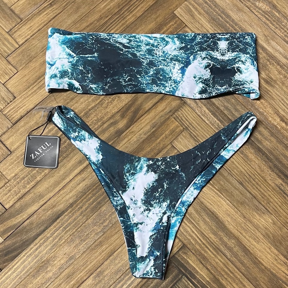 Womens size large zaful marble green and white swimming suit